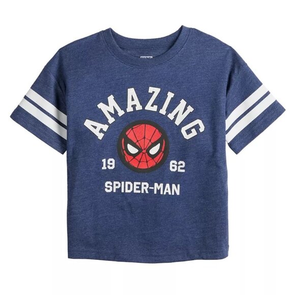 Toddler Boy Marvel SPIDER-MAN "Amazing" Varsity Stripe T-Shirt Size 3T 4T 5T NWT - Picture 1 of 1
